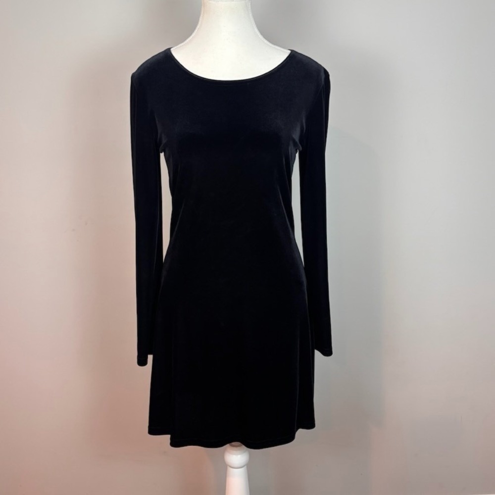 VTG 90's Mandee Womens Black Velvet Long Sleeve Mini‎ Dress Size MED goth boho